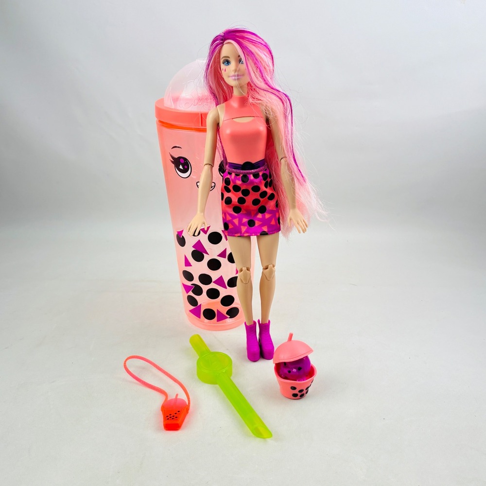 Barbie Pop Reveal Boba Tea Mango Mochi Doll Pink Hair Accessories Open